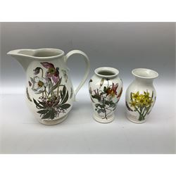 Five pieces of Portmeirion in the botanical garden pattern, comprising of large jug, two vases, large trinket dish and a bowl, jug H22cm