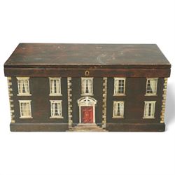 Georgian style painted wooden country house box, the rectangular hinged lid enclosing a pl...