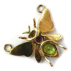  Peridot, amethyst and opal silver-gilt (tested) butterfly pendant  