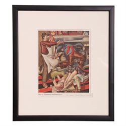 Stanley Spencer (British 1891-1959): 'Workmen in the House - Plate 19', coloured print sig...