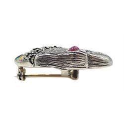 Silver plique-a-jour, marcasite and ruby eagle brooch, stamped 925