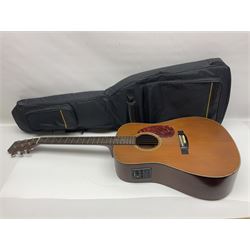Tanglewood semi-acoustic guitar with Fishman preamp, mahogany back and solid cedar top L103cm; and a Rockbag electric guitar soft carrying case (2)