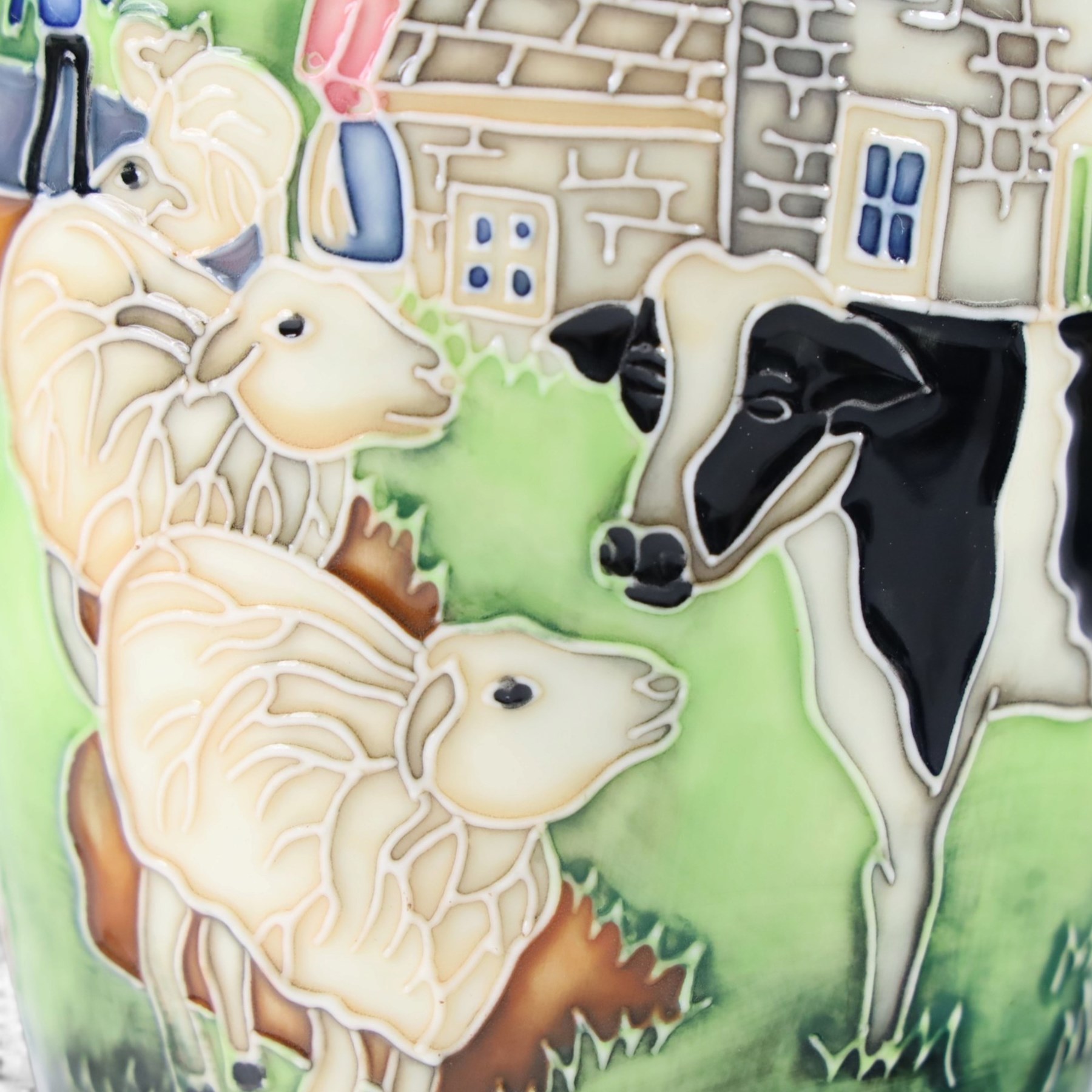 Five pieces Old Tupton Ware Farmyard pattern, comprising three vases, jug and teapot, largest vase H28cm