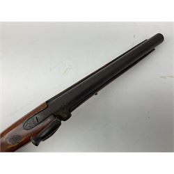 Re-manufactured percussion converted from flintlock single barrel pistol, the 20cm barrel with ramrod under, reused back action lock, brass furniture and hardwood stock L41cm overall
