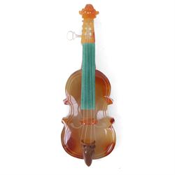Boxed set of Chinese miniature polished hardstone musical instruments with hardwood stands