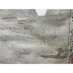 Large 18th century framed and glazed Indenture for King George III to George Rivers, Lord Rivers of Straths Saye, including frame H92.5cm L107.5cm