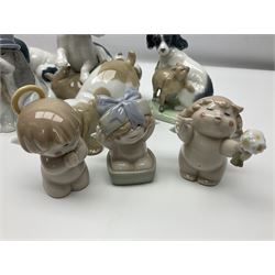 Ten Nao figures, to include three Cheeky Cherubs, Cat, Dog bride and groom etc