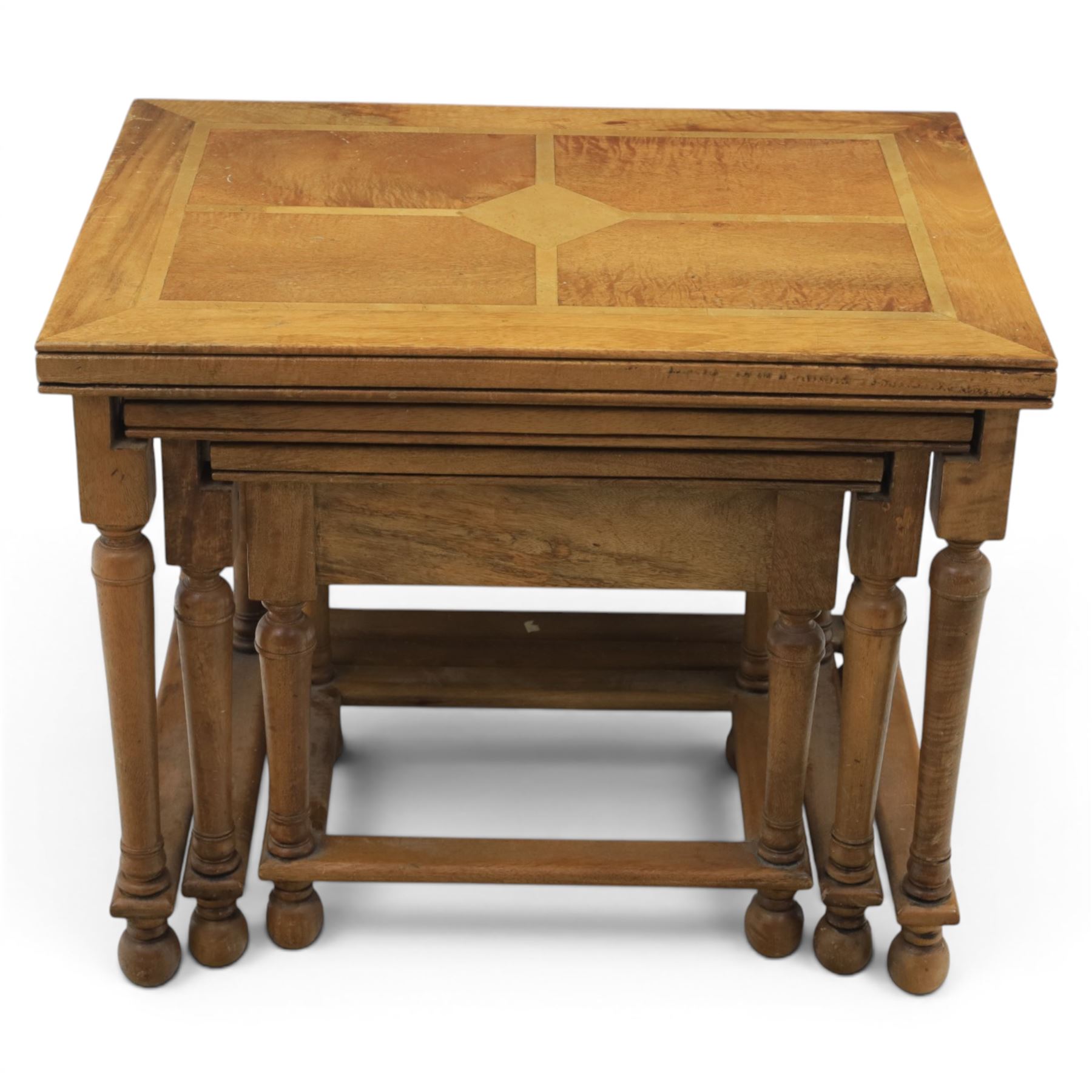 Barker & Stonehouse - Flagstone nest of three tables, inset stone and mango wood, raised on turned supports