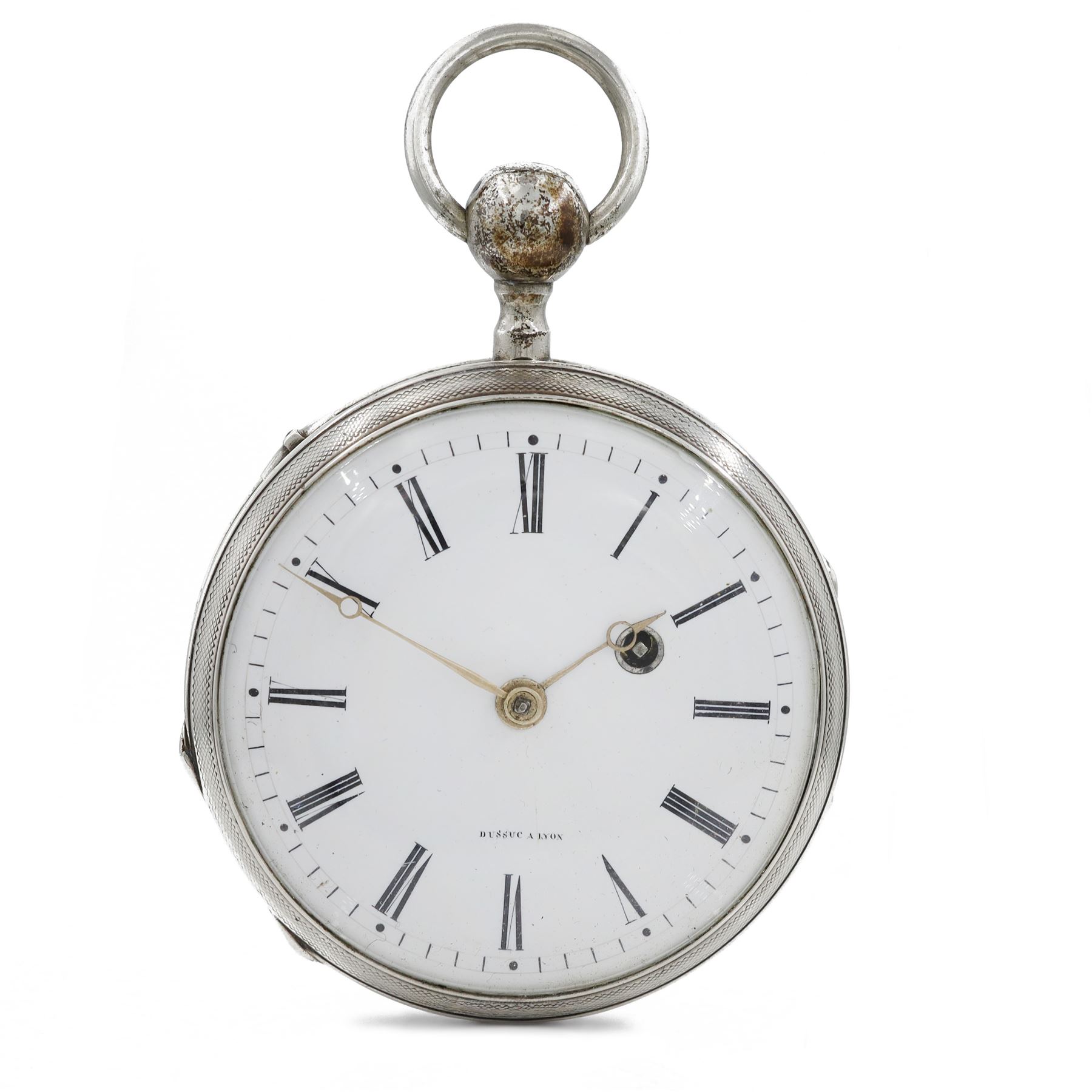 French 19th century silver repeater pocket watch by Coutterez-Brazier, Lyon, white enamel dial with Roman numeral hour markers, Minerva head hallmark 