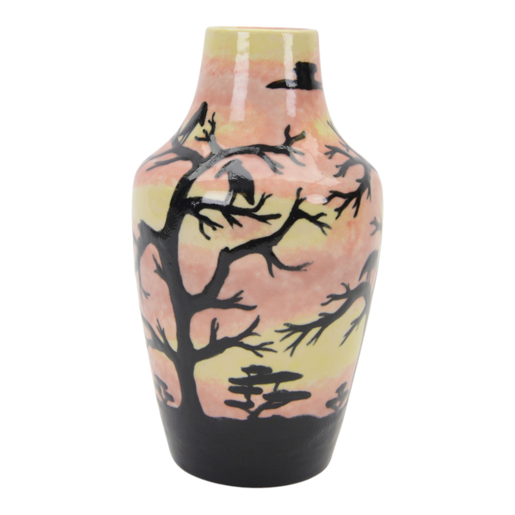 Cobridge African Sunrise vase by Anji Davenport, with impressed and painted mark beneath, H27cm
