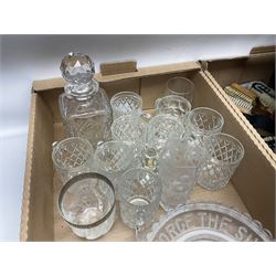 Onyx box with claw feet, together with gilt framed mirror, cut glass vase and other collectables, in three boxes 