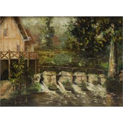 Louis Aston Knight (British 1873-1928): River Bank Cottages, oil on board signed 25cm x 33.5cm
