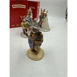 Five Royal Doulton Bunnykins comprising Sundial, Wedding Day, Gladiator, Romeo and Juliet 