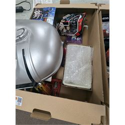 Star Wars collectables, including Mandalorian helmet, Topps foil caps, plastic cups, mug, figures, Masterworks Movie collection, Return of the Jedi Poster, magnets, watch, etc,in three boxes