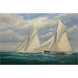 Brian Mays (British 1938-2005): 'Americas Cup 1885 - Puritan Defeats Genesta', oil on canvas signed, titled and dated '01 verso 71cm x 107cm (unframed) 
Provenance: direct from the family of the artist
