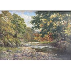 English School (19th Century): Stream in Autumn, oil on panel faintly signed lower right 2...