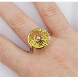 9ct gold round citrine and diamond ring, hallmarked, citrine approx 6.20 carat