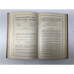 Hull City A.F.C. - two bound volumes of 1940s home match programmes; volume one 1946-7 season containing twenty-six programmes from 31/8/46 to 7/6/47 including Hull City Boys game 5/4/47 against Leicester Boys; volume two 1947-8 season containing twenty-five programmes including Raich Carter's first game 3/4/48 having taken over as player/manager 1/4/48. Uniformly bound in black half leather. Provenance: By direct descent from the family of Raich Carter having been consigned by his daughter Jane Carter.
