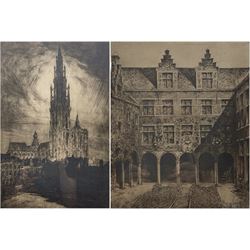 Contiental School (Early 20th century): Antwerp Cathedral and Courtyard, two drypoint etchings indistinctly signed in pencil 47cm x 31cm and 31cm x 25cm (2)
