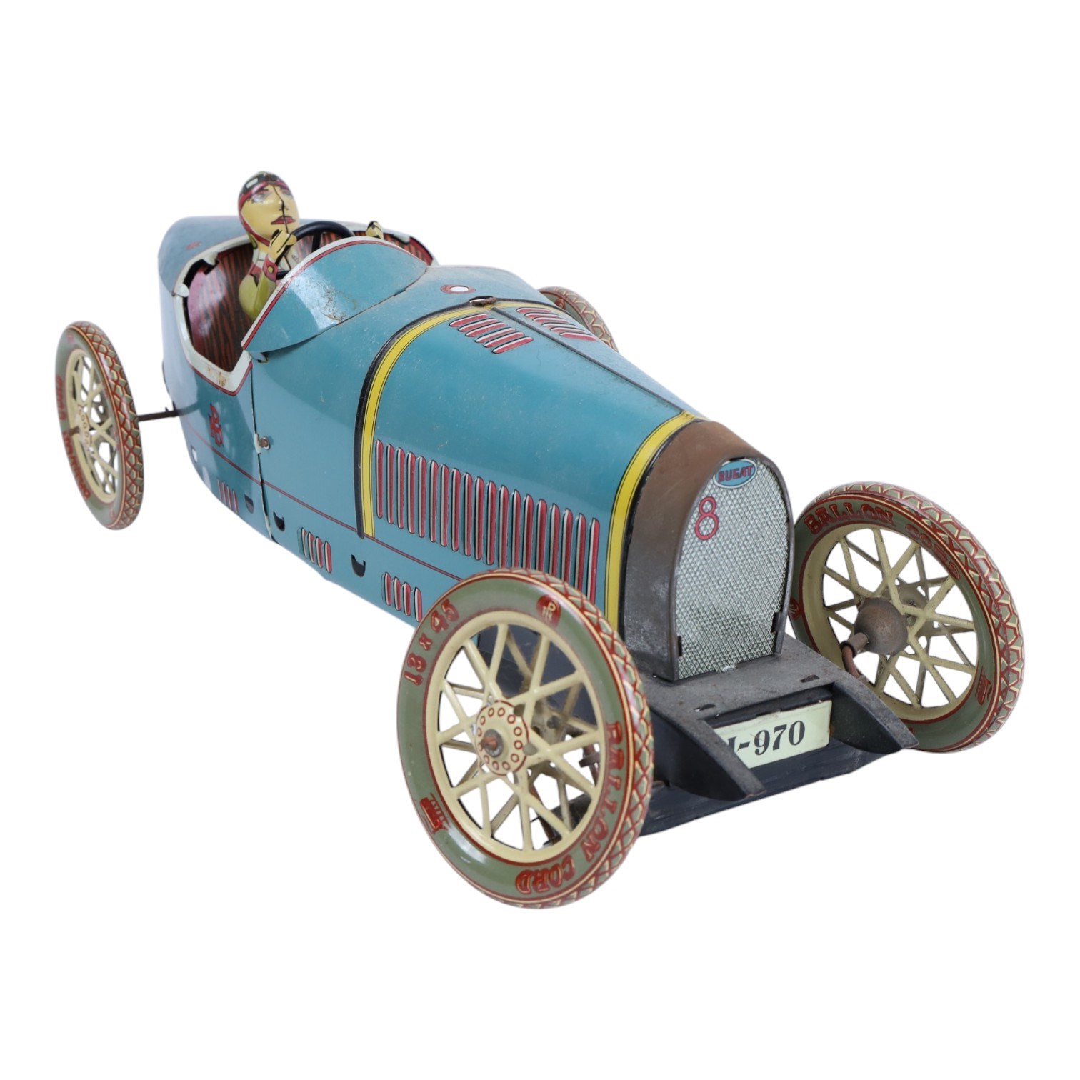 1980s reproduction tinplate Paya Bugatti and a collection of diecast tractors including Triang and Corgi examples