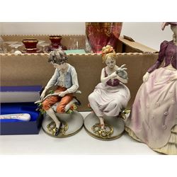 Murano glassware; Coalport and other figures; cut glassware including two decanter sets; drinking glasses; small collection of table bells; royalty commemorativeware etc