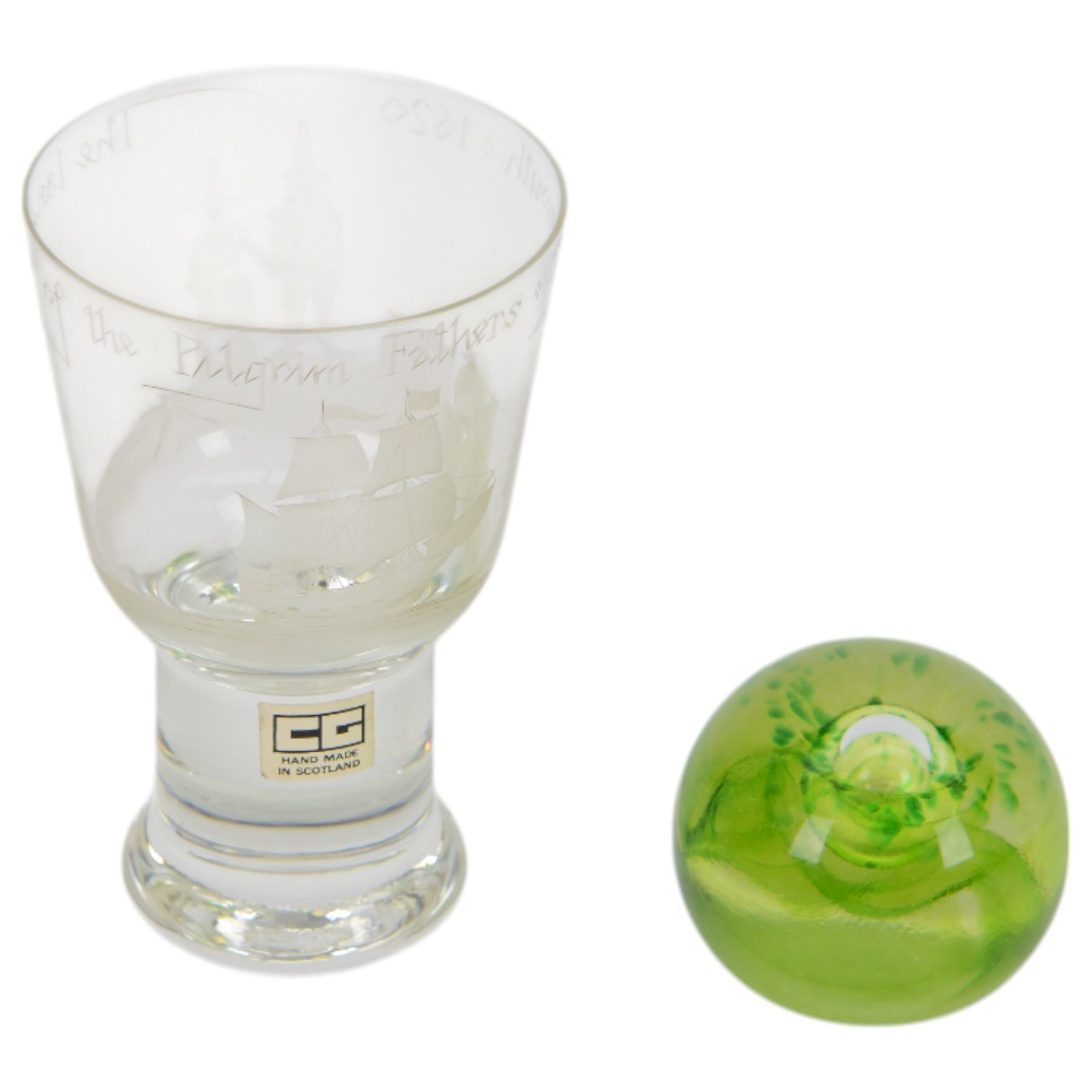 Caithness goblet Landing of Pilgrim Fathers, limited edition 4/12, together with three Caithness paperweights, all with original boxes 