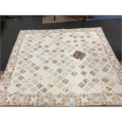 A Vintage style patchwork double quilt or bed spread, together with two single examples. 