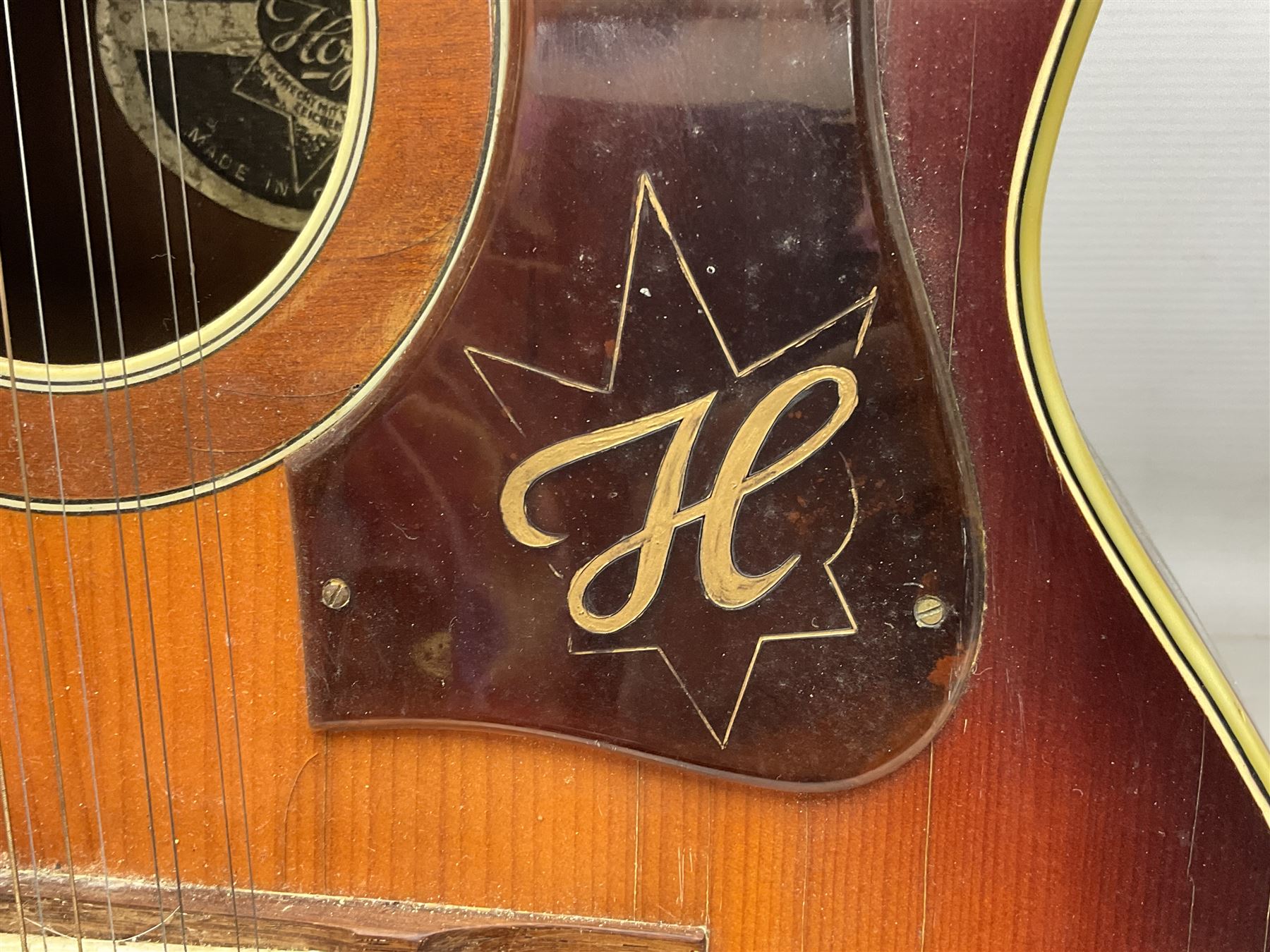 German Hoyer twelve-string acoustic guitar with metallic paper label L106cm; and Indonesian Yamaha F-310 acoustic guitar (2)