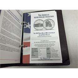 Five United States of America commemorative silver proof coins, comprising 1986, 1987, 1989, 1992 one dollars and 1982 half dollar, all with certificates