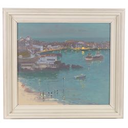 Douglas Hill (British 1953-): 'November Evening - St Ives', oil on canvas, signed titled and dated '94 verso with a small preparatory ink sketch 40cm x 45cm