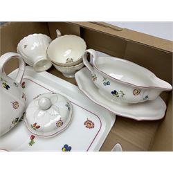 Villeroy & Boch Petite Fleur pattern tea service for four, with large rectangular serving tray, together with tea wares with gilt foliate decoration on cream ground, late 19th century Present from Blackpool pink lustre cup, Wedgewood black basalt tankard etc in two boxes