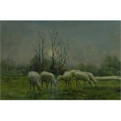  John Wright (Staithes Group 1857-1933): Sheep by Moonlight, watercolour signed 22cm x 33cm  