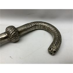 Reproduction non-firing flintlock pistol with brass skull crusher butt, the lock-plate inscribed 'Tower' and 'GR' L40cm; Sabre Japan Original Bowie Knife in sheath; and Indian embossed nickel two-piece walking cane (3)