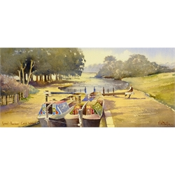  Kenneth W Burton (British 1946-): 'Grand Junction Canal Watford', watercolour signed and titled 12cm x 27cm 
Provenance: from the 'English Heritage Collection', certificate verso   