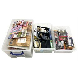 Two Compare the Meerkat meerkat dolls comprising Batman and Star Wars, Ted 2 stuffed doll, quantity of boxed bobble heads, and quantity of magazines with models to include Men At War, Fire Engines of the World etc in three boxes