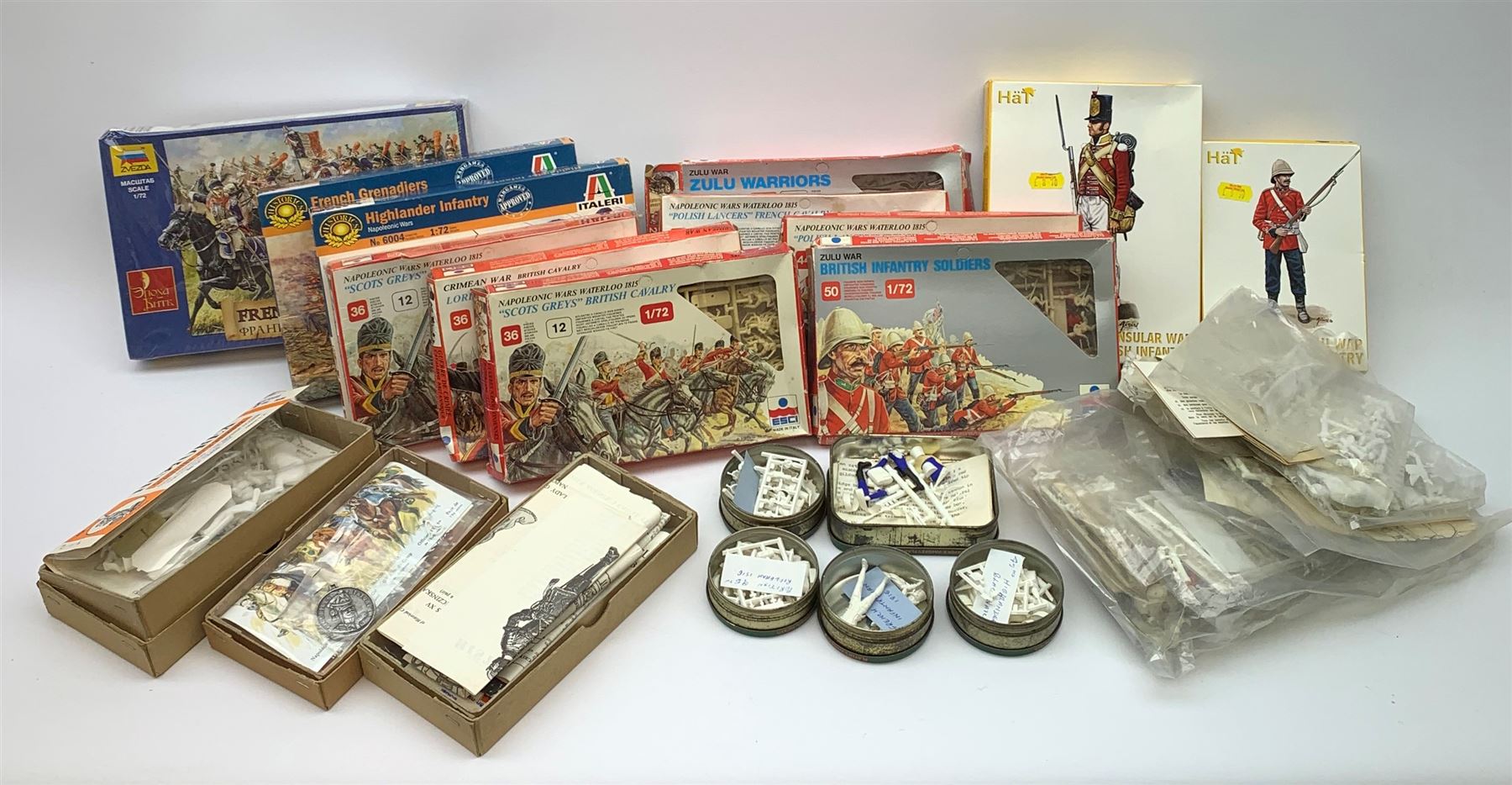 Various makers plastic model kits of soldiers - seven by Esci, two by Italeri, two by Hat and one by Zvezda, all boxed; together with others by Historex etc, some in original packs and some unboxed; together with a quantity of plastic parts