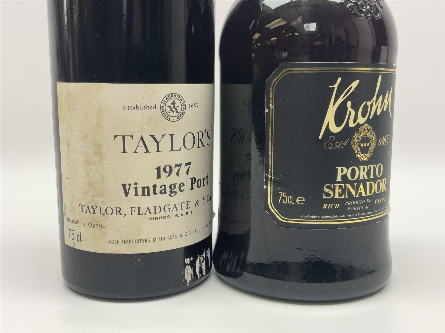 Taylor's, 1977 vintage port, 75cl 21% proof and Wiese & Krohn, Senador port, 75cl 19% vol (2)