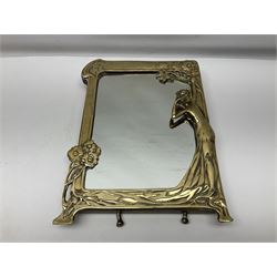 Art Nouveau style mirror in the manner of WMF, decorated with a female figure and floral motifs, the easel support verso with spurious WMF, H35cm