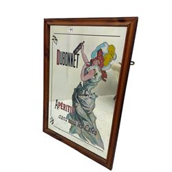 Vintage Dubonnet advertising mirror decorated with image of lady holding a bottle, in wood frame, 89x63cm