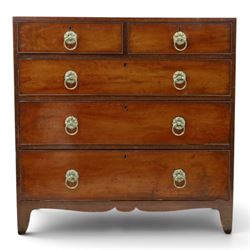 George III mahogany straight-front chest, two short over three long graduating drawers, co...