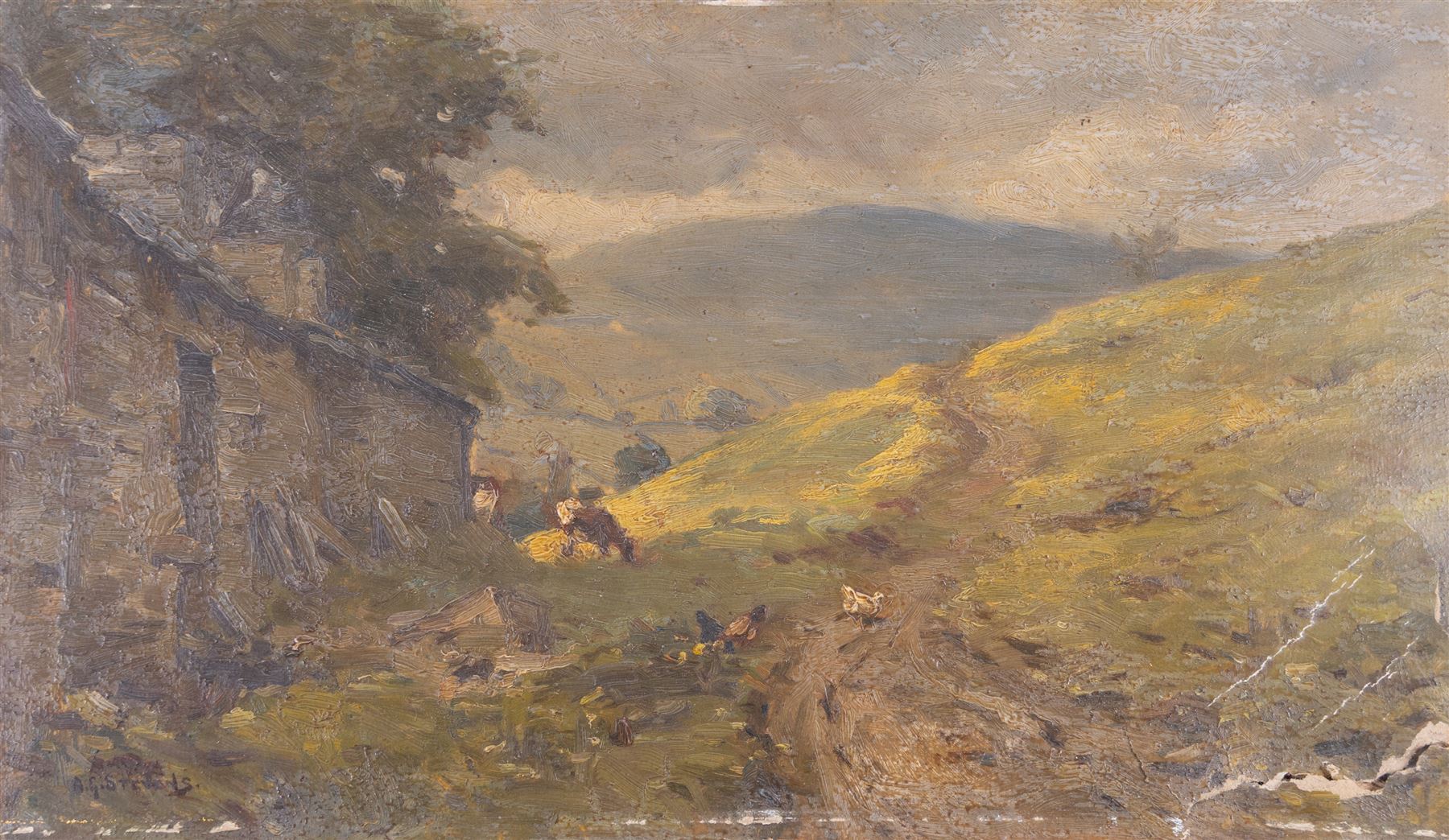 Albert George Stevens (Staithes Group 1863-1925): Gunnerside, oil on board signed 20cm x 35cm