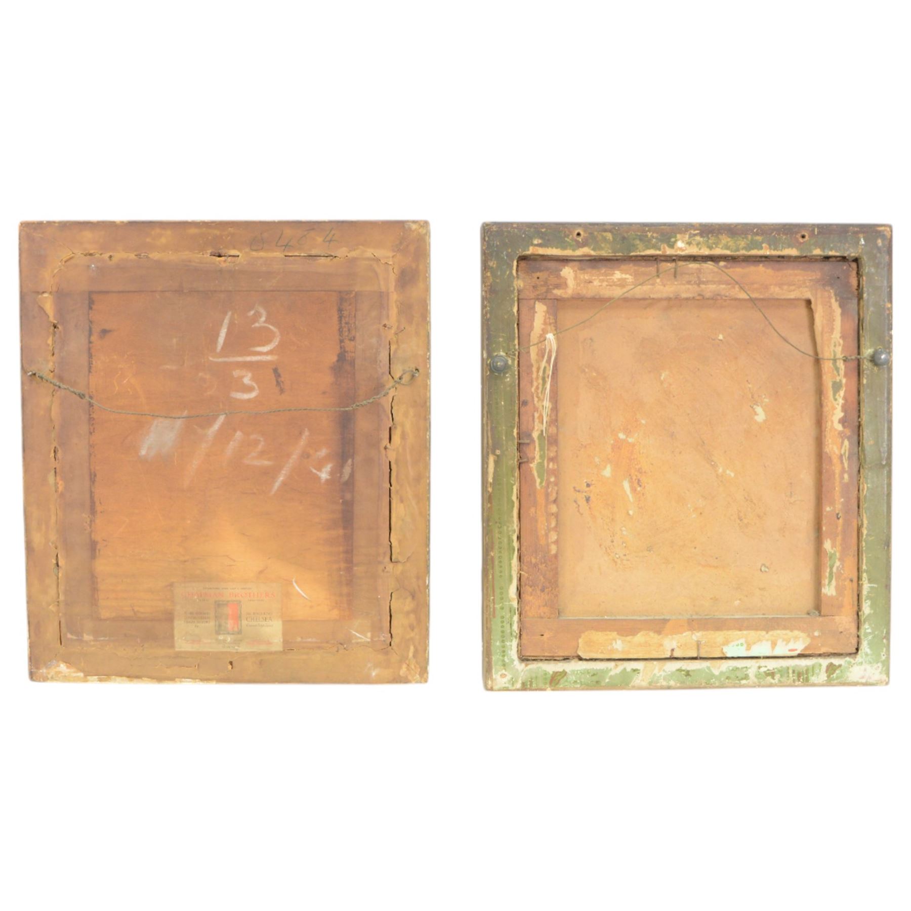 Pair of 19th century silk works, in oval mounts and gilt frames, the first example a classic figure beside a grave inscribed 'Shakespear' the second depicting a mother and children, H45cm