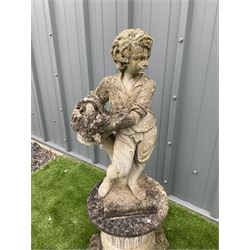Cast stone garden figure on circular plinth - THIS LOT IS TO BE COLLECTED BY APPOINTMENT FROM DUGGLEBY STORAGE, GREAT HILL, EASTFIELD, SCARBOROUGH, YO11 3TX