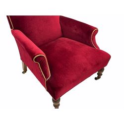 Victorian upholstered armchair, red velvet fabric