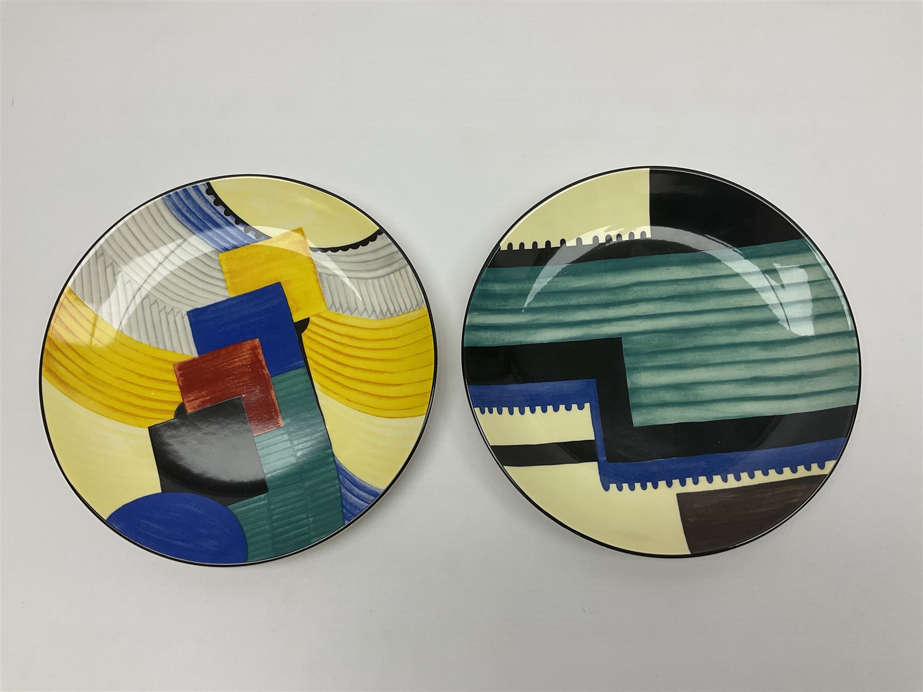 Two Wedgwood limited edition Clarice Cliff Design plates, comprising Poplar and House and Bridge patters, together with six Wedgwood limed edition Suzie Cooper The Art Deco Years, plates, all with certificates of authenticity, D21cm  