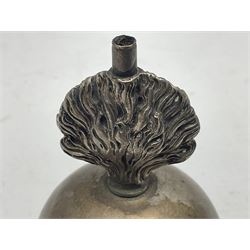 Pre-WW2 German presentation silver mess cigar lighter in the form of a flaming globular grenade with flambe finial inscribed 'Oberleutnant v.Both Reit. Artillerieabtlg. 1 Jnsterburg 1.10.1936' and 'R1' verso; marked 'Moon Crown 835 D. Gadebusch' H10cm