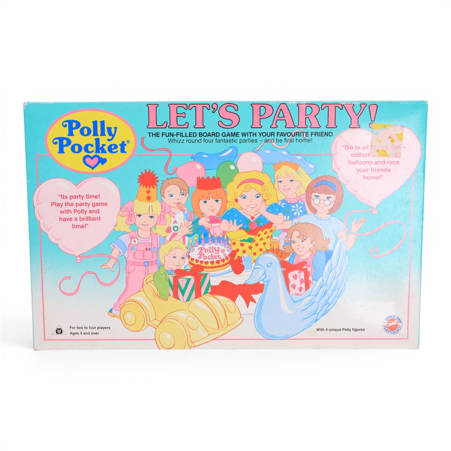 Bluebird Polly Pocket 1991 Dream World playset, with six original dolls and  pig, dog, pony, pink car and yellow canoe accessories, in original box, together with 1996 Bluebird Polly Pocket Magical Movin' Pollyvillle Playset, with five original dolls including magnetic Polly and eight dresses and a boxed 1991 Let's Party Board Game