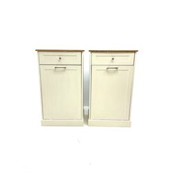 Pair kitchen side units, single short drawer and fall front cupboard, platform base 