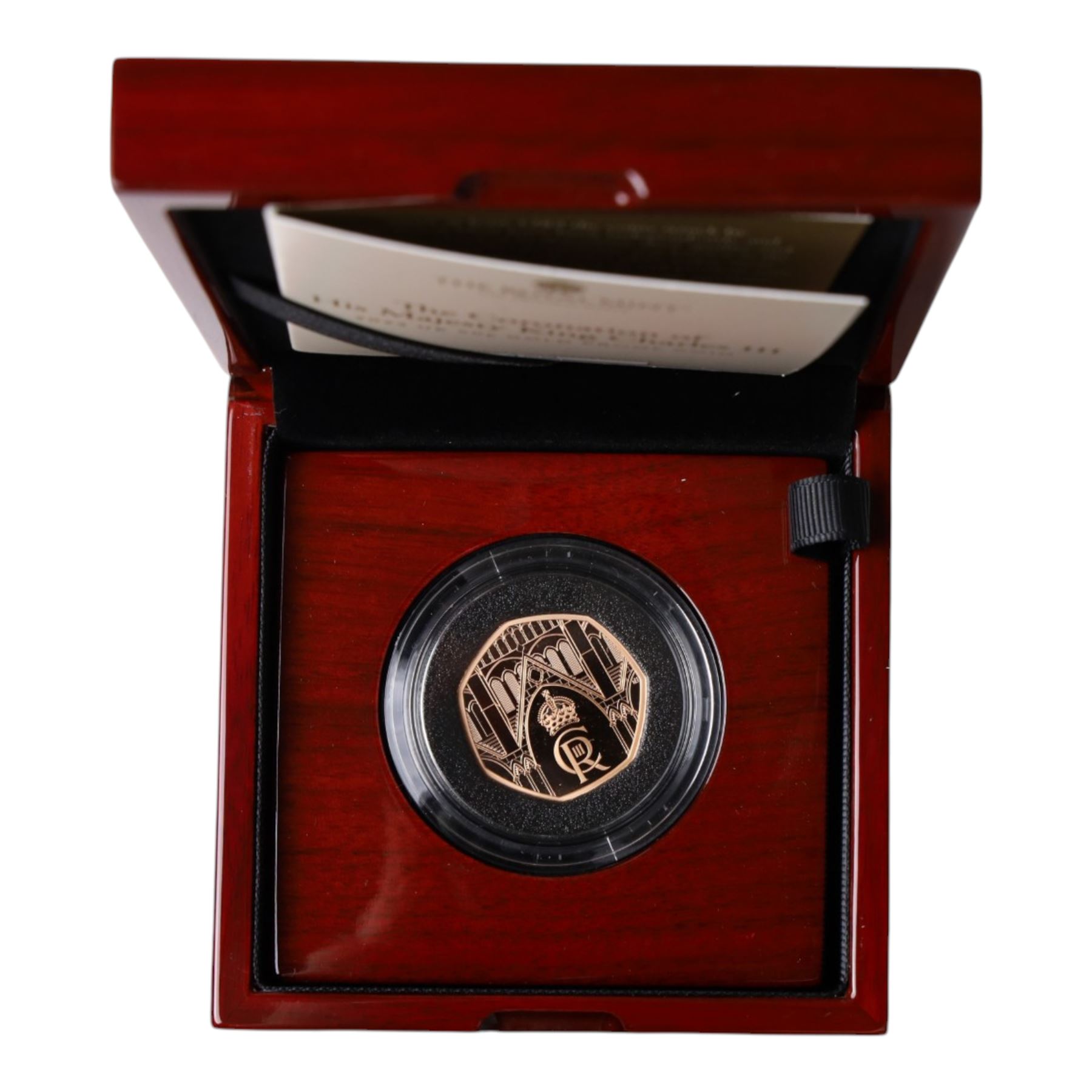 The Royal Mint United Kingdom 2023 'The Coronation of His Majesty King Charles III' gold proof fifty pence coin, cased and boxed with certificate