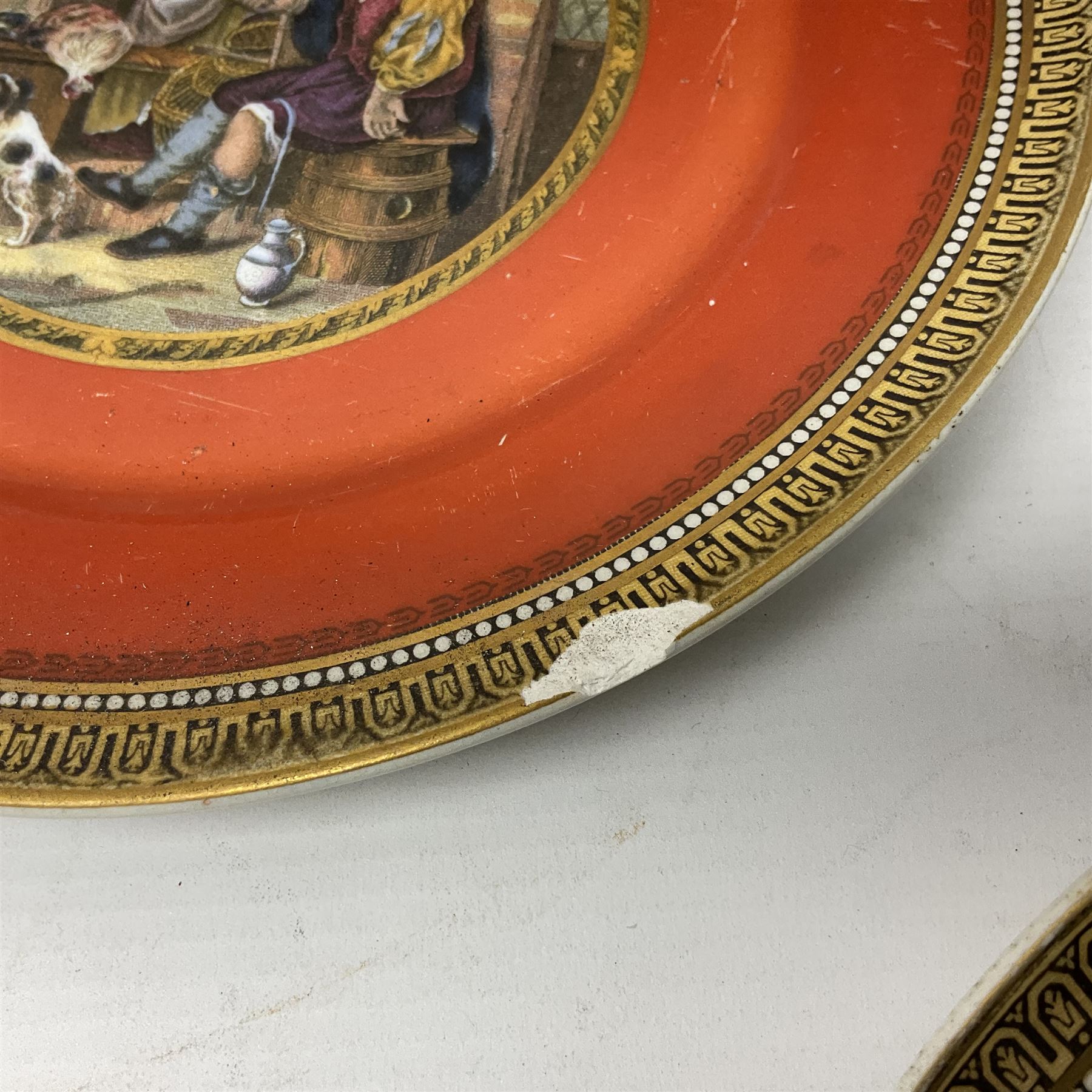 19th century Prattware table ware to include an oval footed dish decorated with a scene after Landseer 'Highland Music', retailed by James Muggleton L27.5cm, ‘The Truant’ plate after T. Webster, 'Blind Man's Buff' & 'Snap Dragon' tea plate, two side plates with malachite printed borders and others (17)